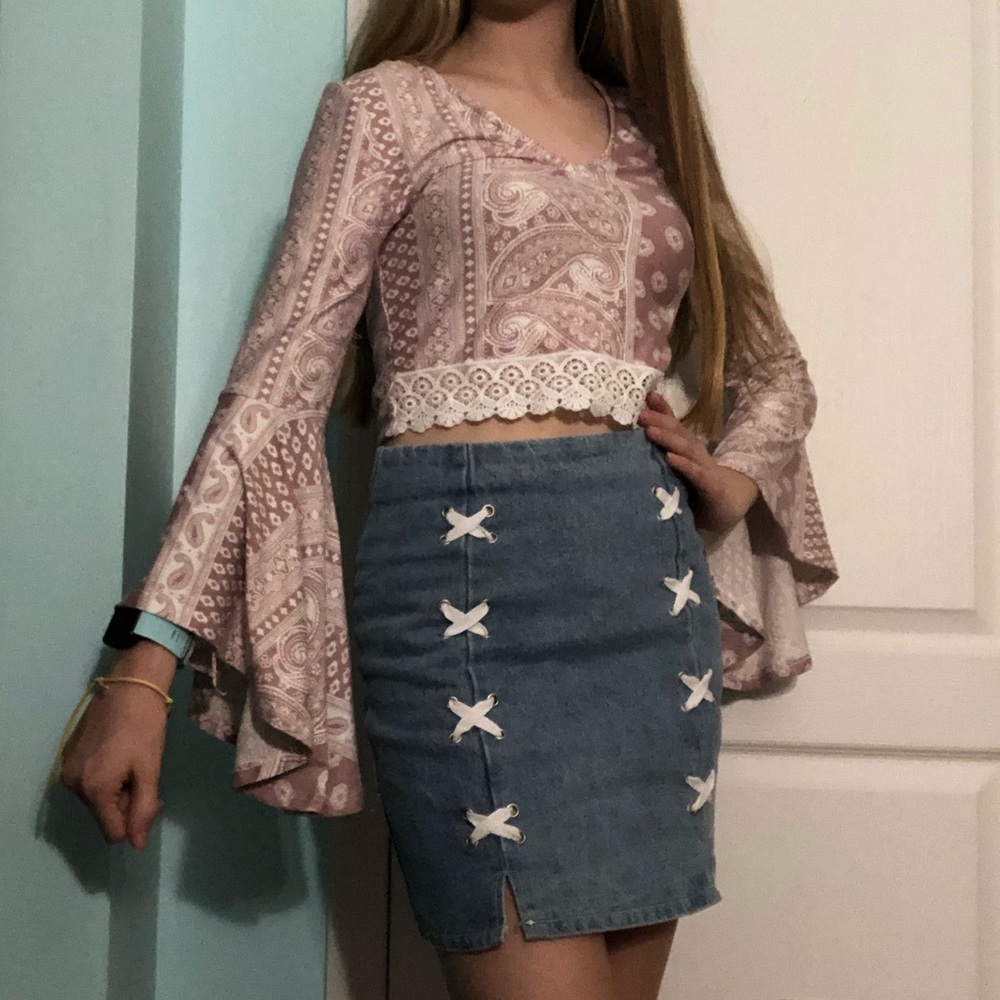 Pink and White Patterned Crop Top